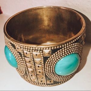 Boho brass chunky cuff with turquoise